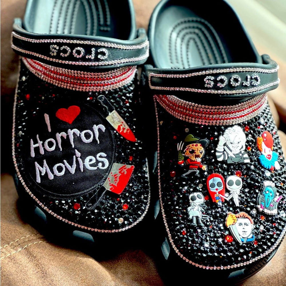Halloween horror themed custom crocs